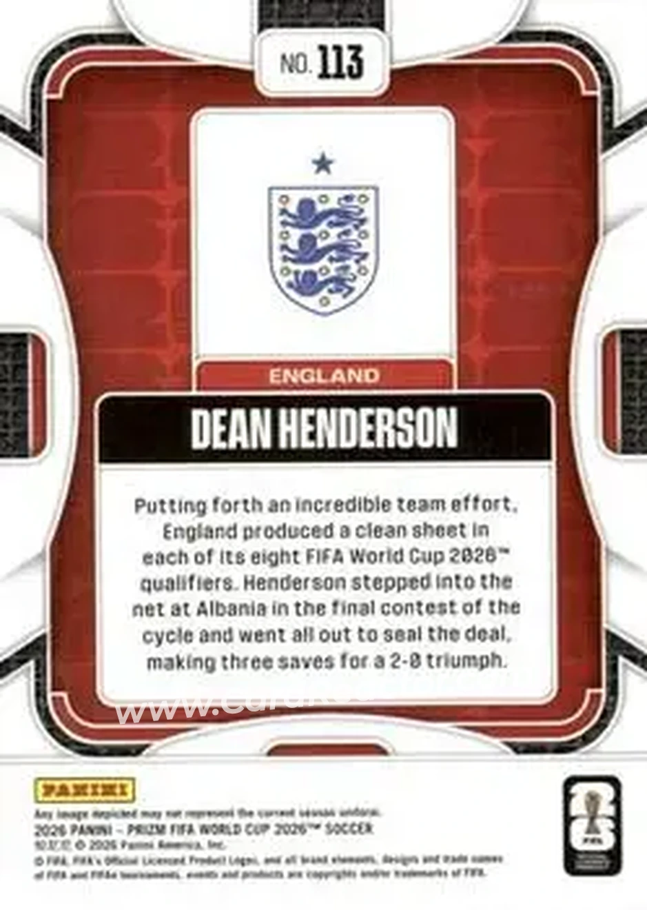2026 Panini Prizm FIFA World Cup #113 - Dean Henderson - England - Back