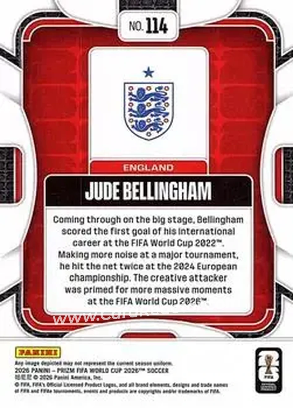 2026 Panini Prizm FIFA World Cup #114 - Jude Bellingham - England - Back