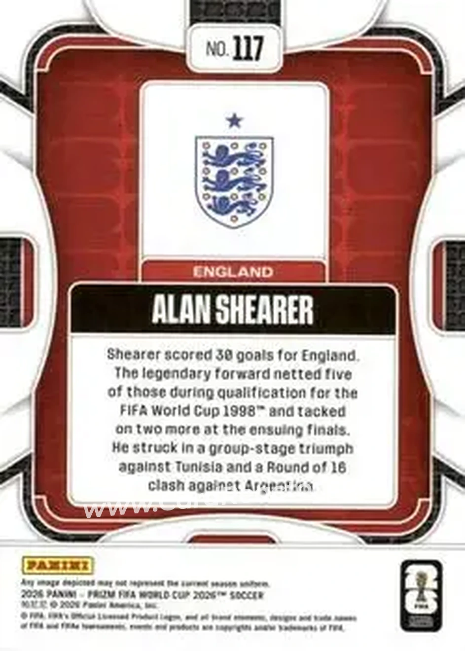 2026 Panini Prizm FIFA World Cup #117 - Alan Shearer - England - Back