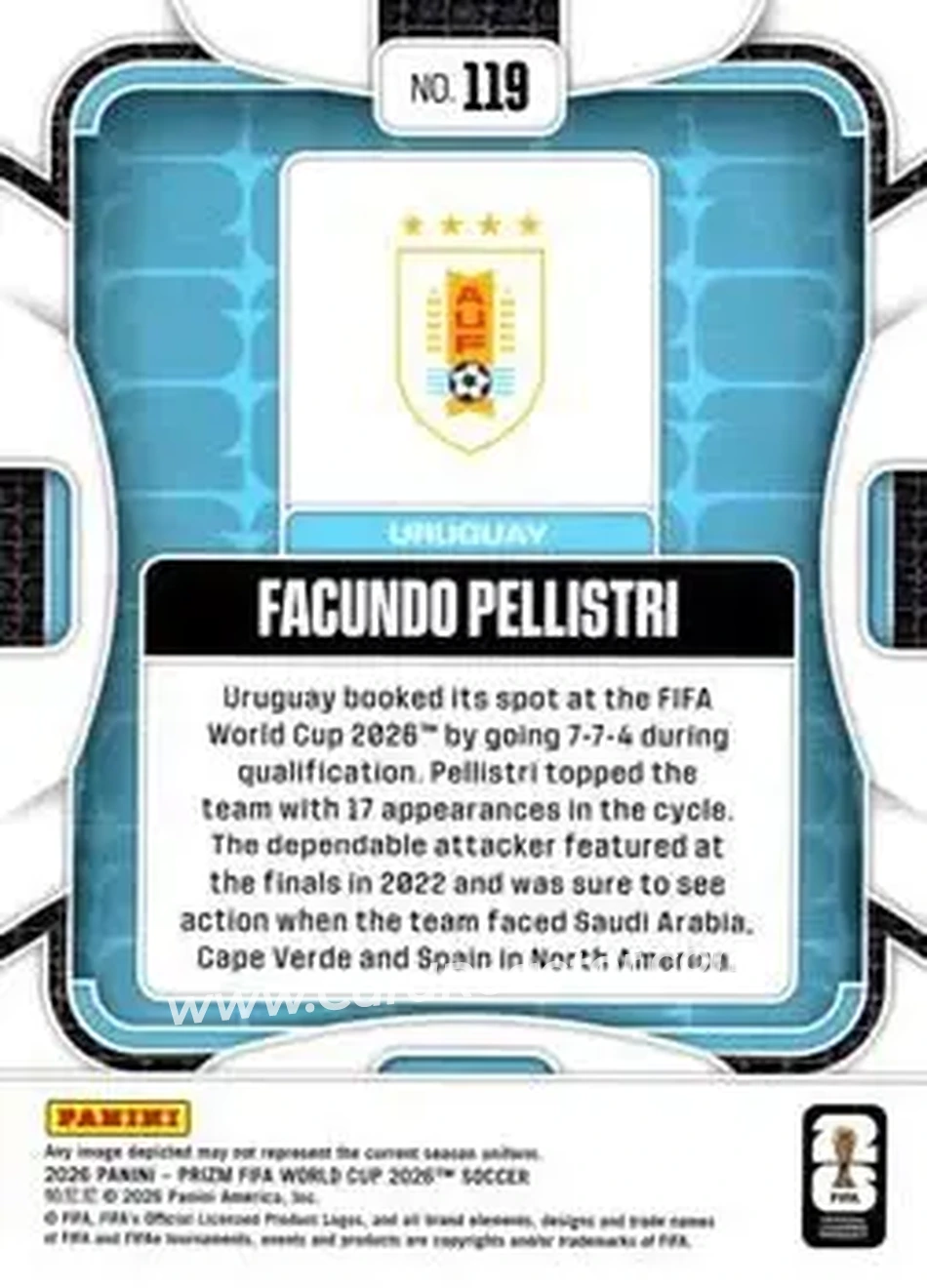 2026 Panini Prizm FIFA World Cup #119 - Facundo Pellistri - Uruguay - Back