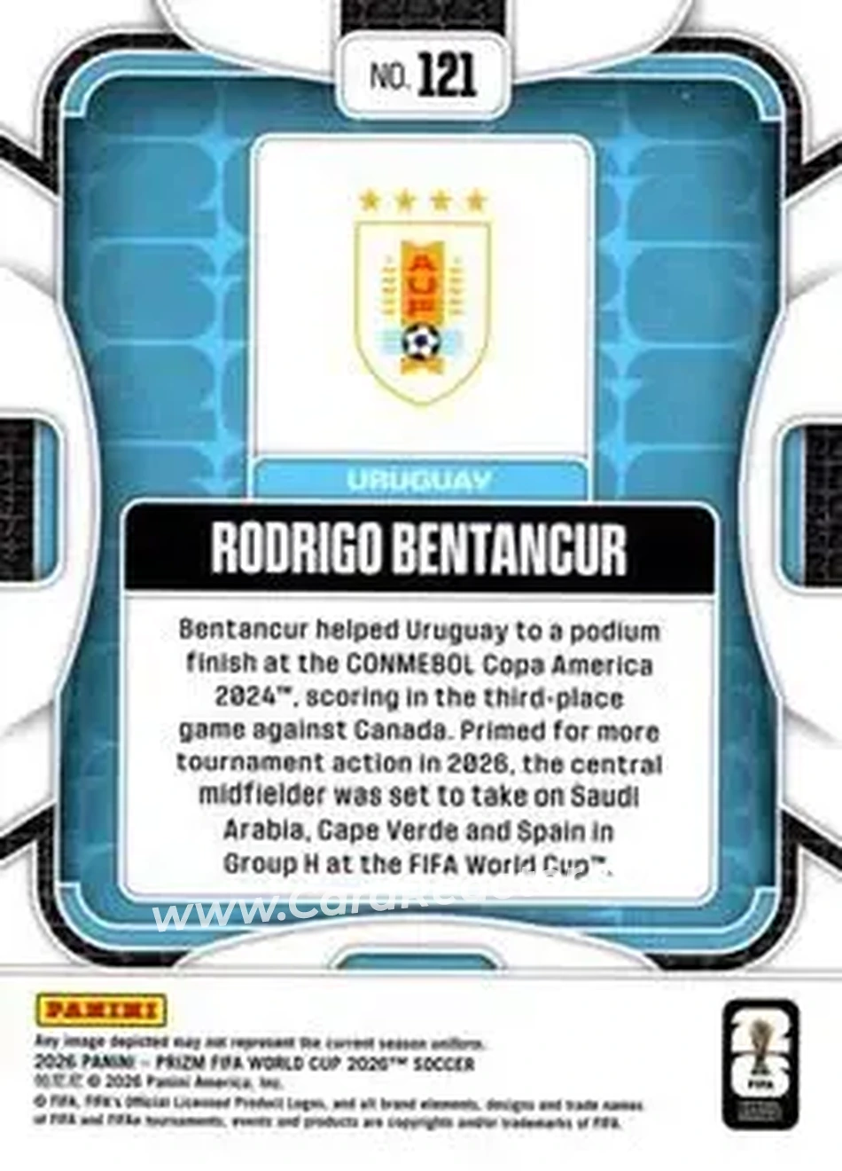 2026 Panini Prizm FIFA World Cup #121 - Rodrigo Bentancur - Uruguay - Back