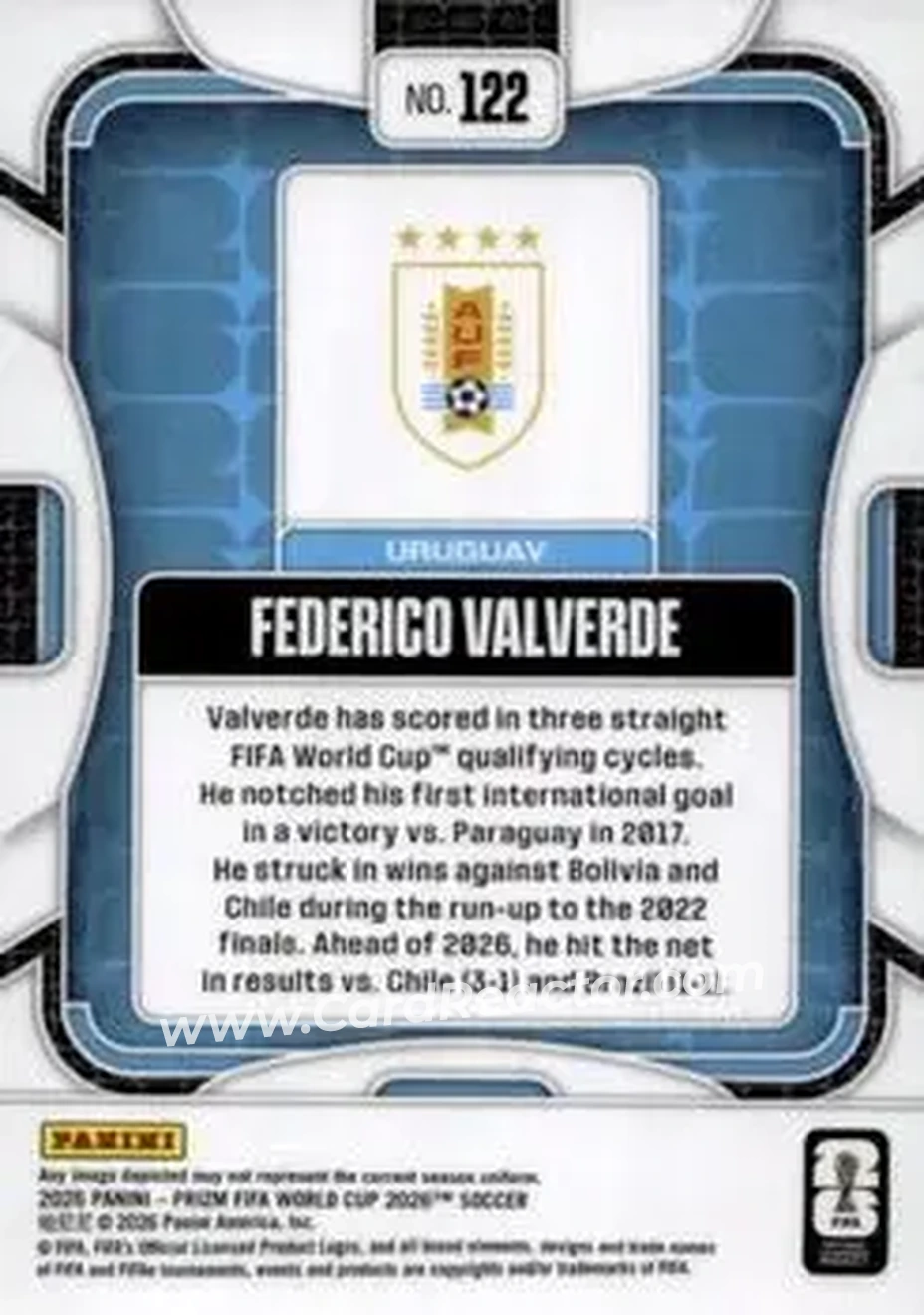 2026 Panini Prizm FIFA World Cup #122 - Federico Valverde - Uruguay - Back