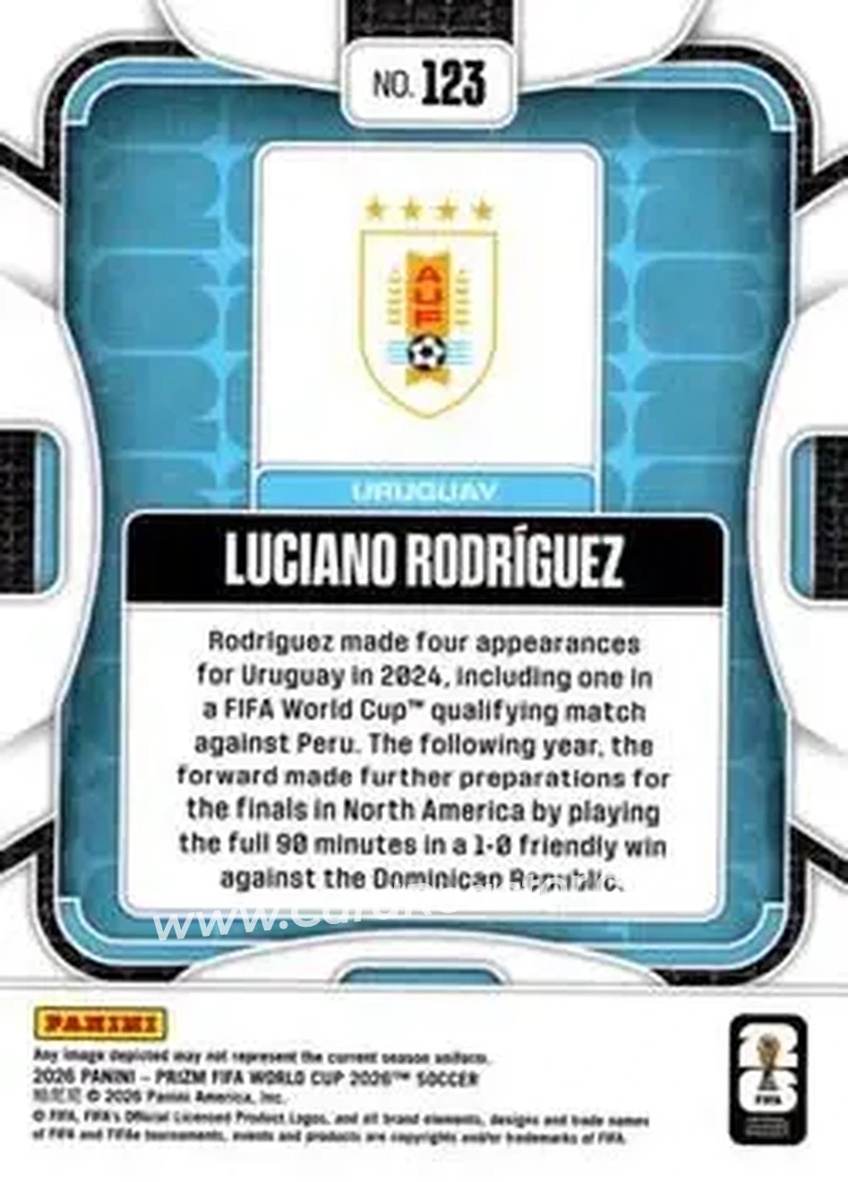 2026 Panini Prizm FIFA World Cup #123 - Luciano Rodriguez - Uruguay - Back