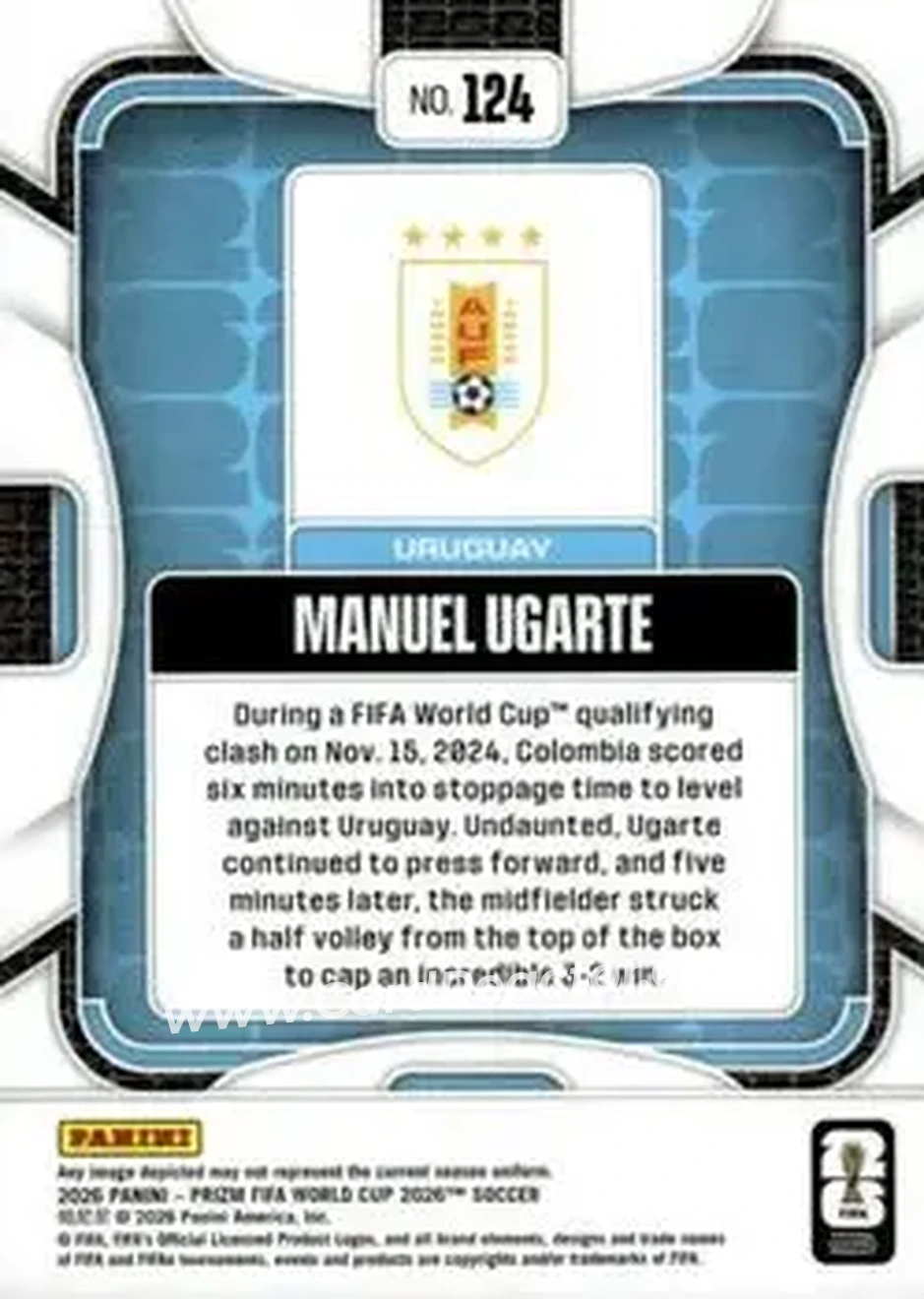 2026 Panini Prizm FIFA World Cup #124 - Manuel Ugarte - Uruguay - Back