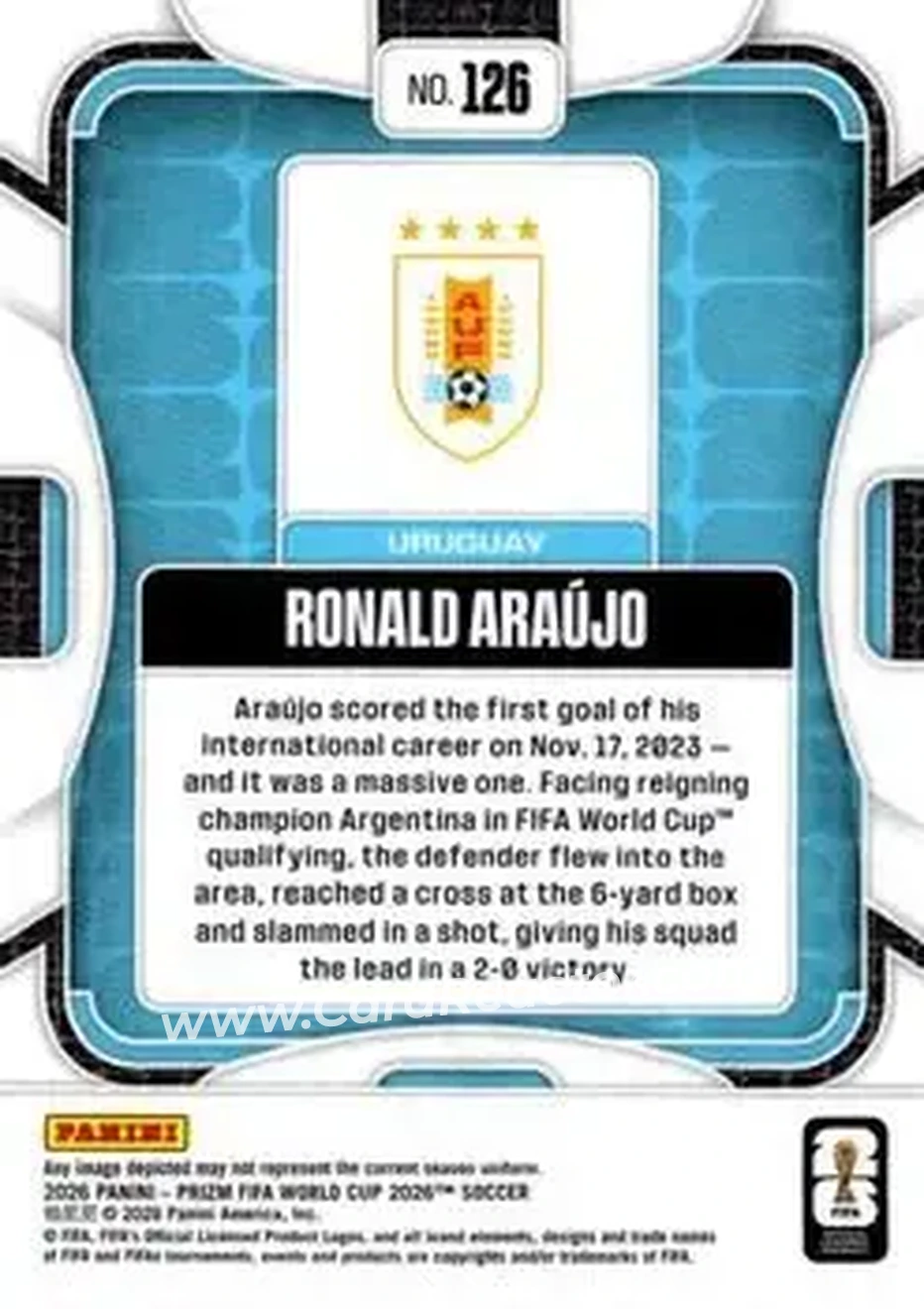 2026 Panini Prizm FIFA World Cup #126 - Ronald Araujo - Uruguay - Back
