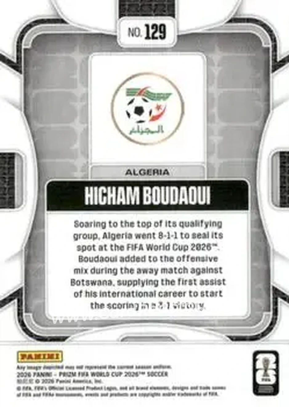 2026 Panini Prizm FIFA World Cup #129 - Hicham Boudaoui - Algeria - Back
