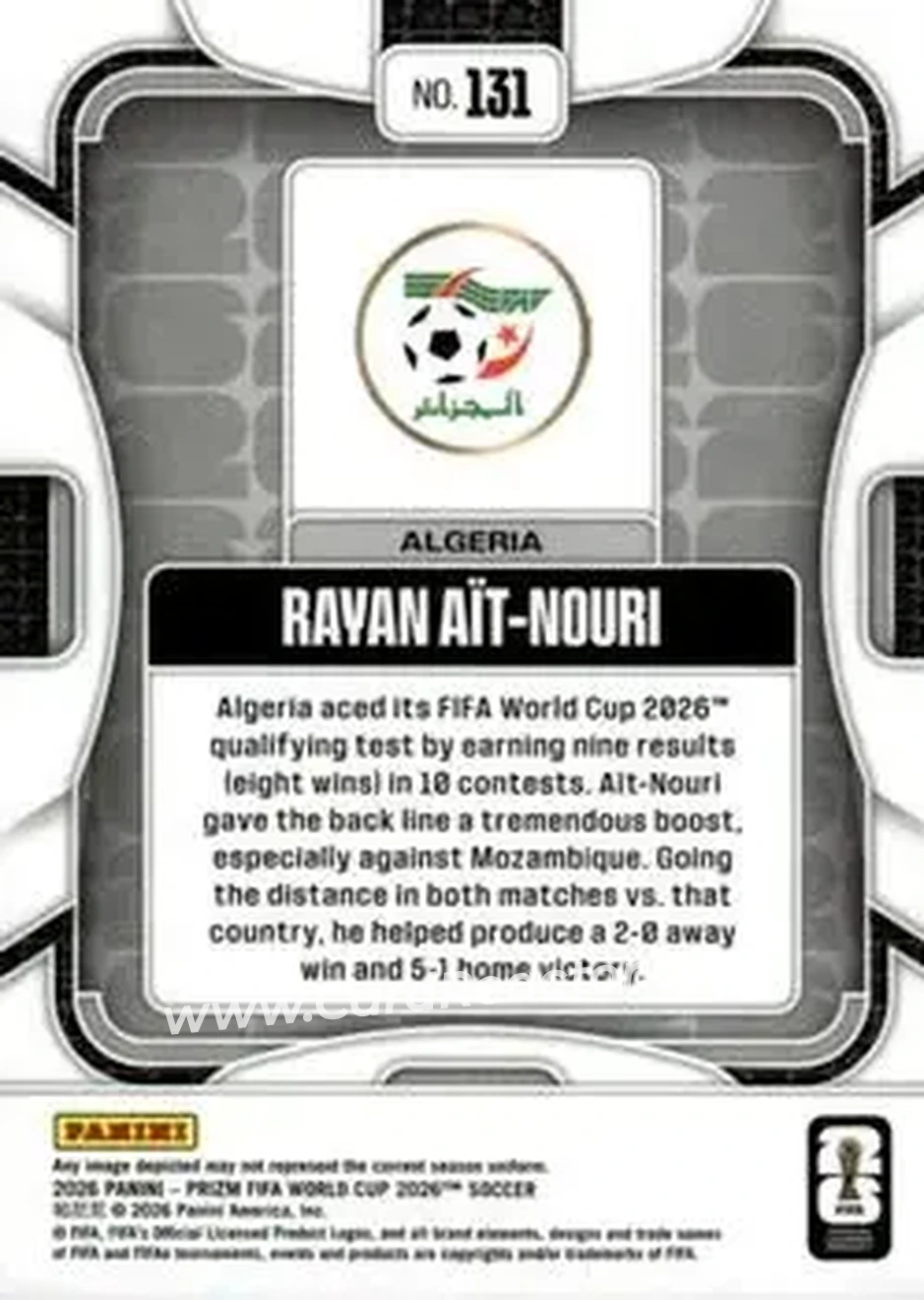 2026 Panini Prizm FIFA World Cup #131 - Rayan Ait-Nouri - Algeria - Back