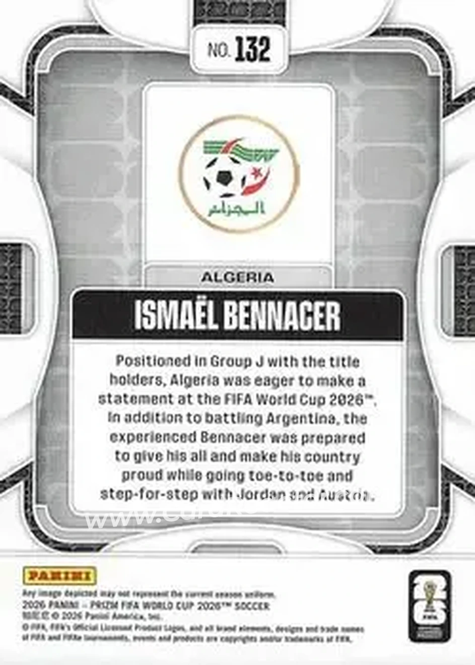 2026 Panini Prizm FIFA World Cup #132 - Ismael Bennacer - Algeria - Back