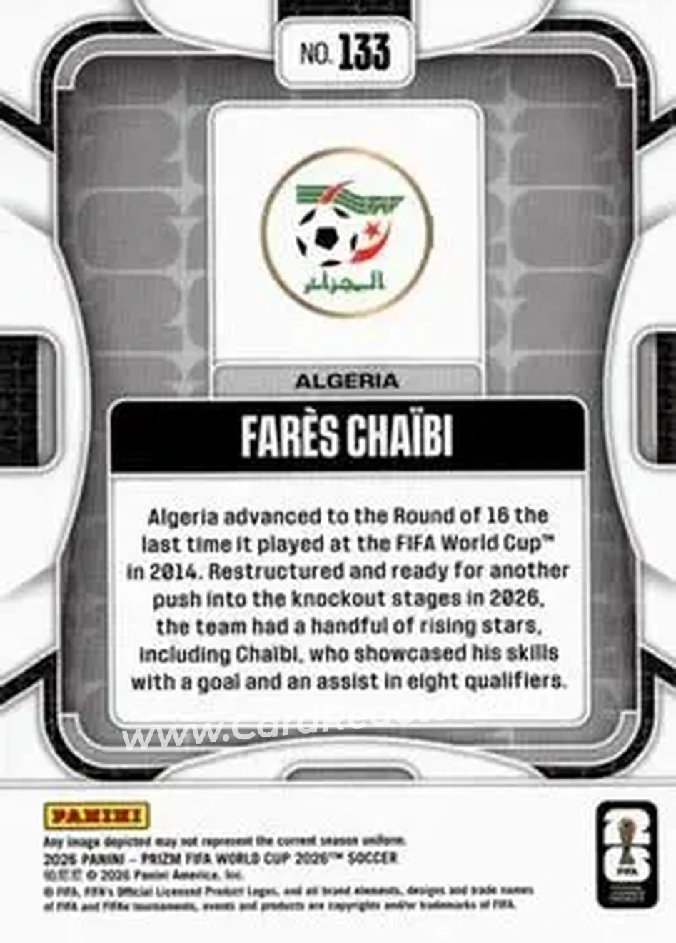 2026 Panini Prizm FIFA World Cup #133 - Fares Chaibi - Algeria - Back