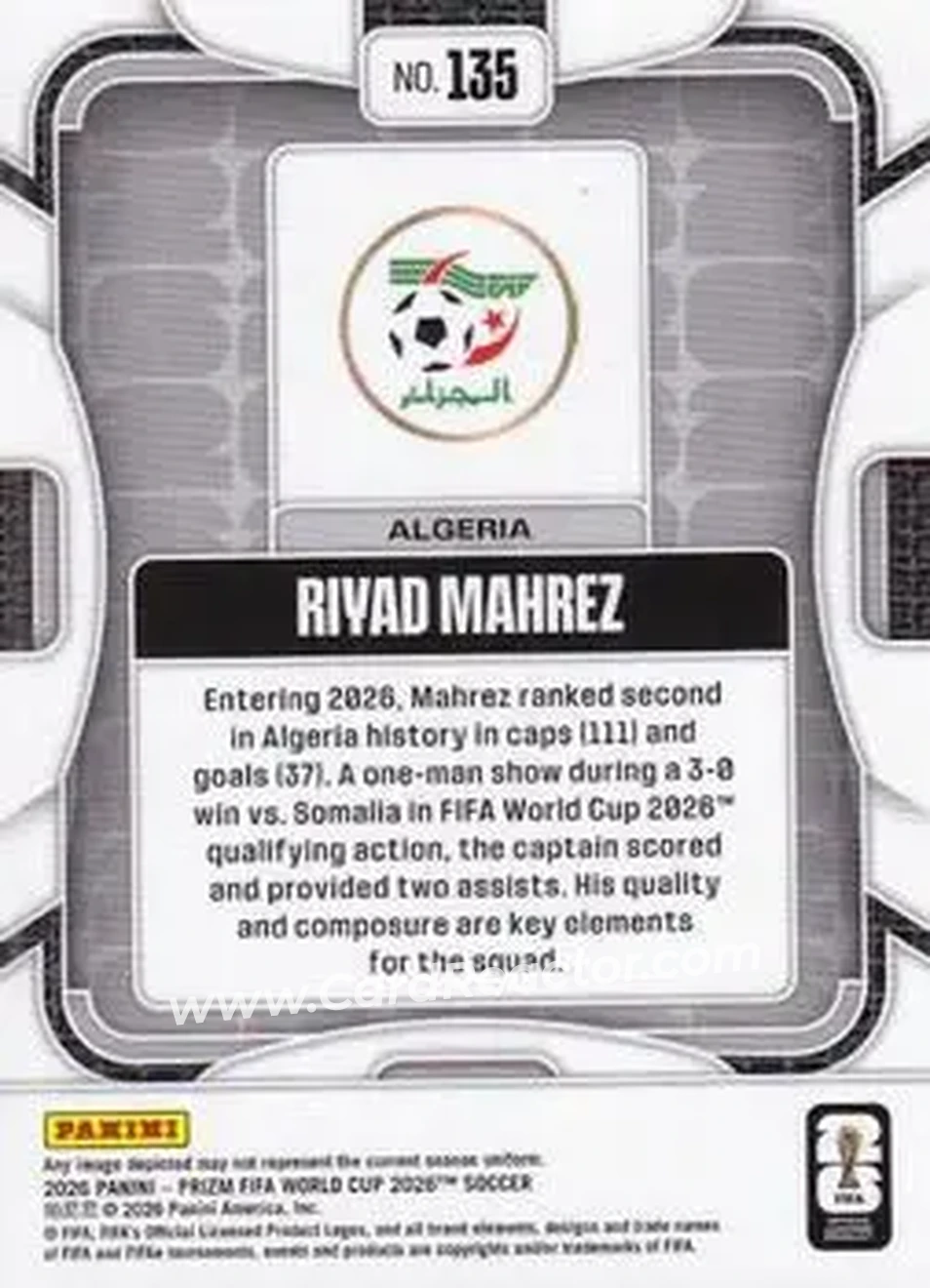 2026 Panini Prizm FIFA World Cup #135 - Riyad Mahrez - Algeria - Back