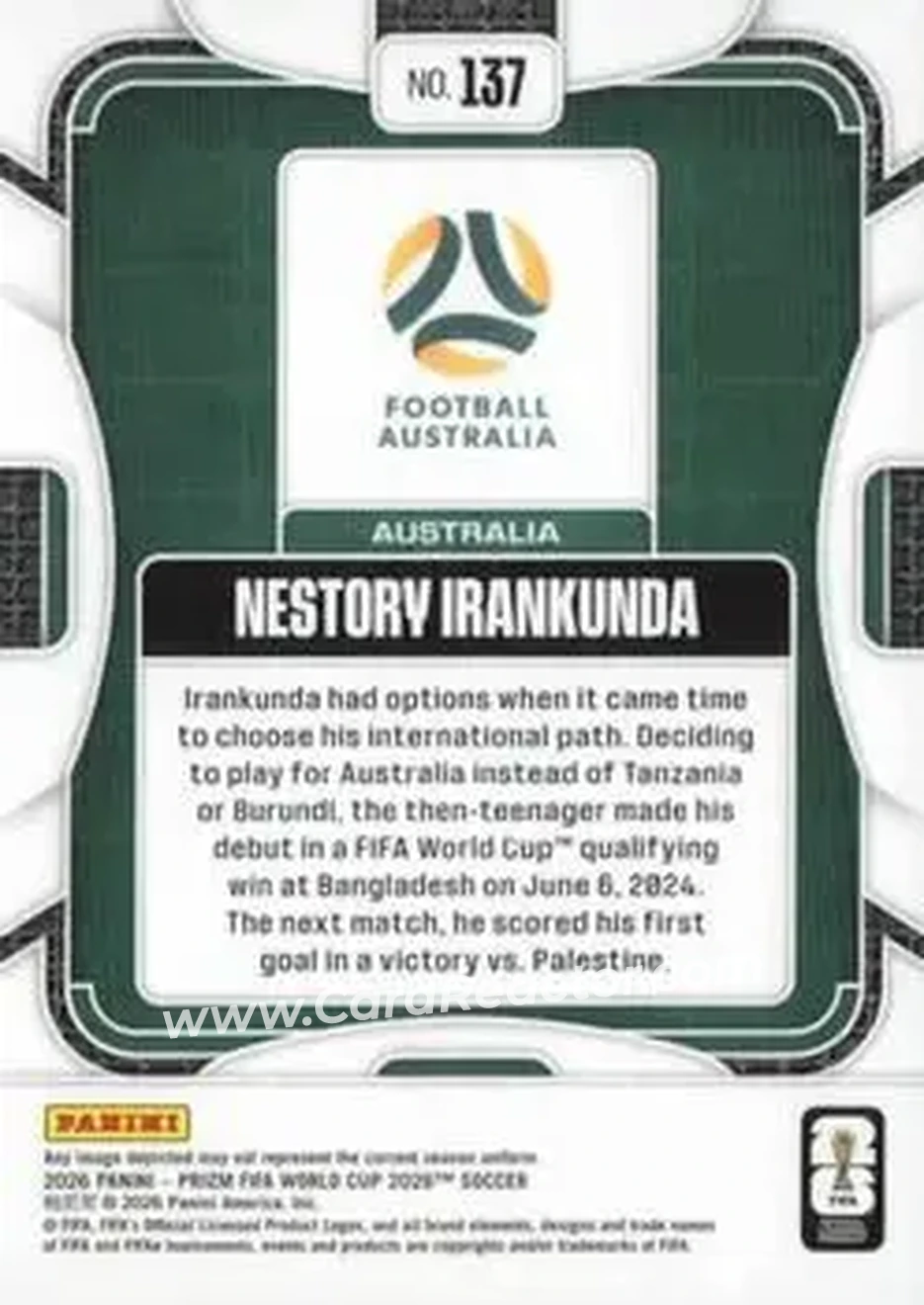 2026 Panini Prizm FIFA World Cup #137 - Nestory Irankunda - Australia - Back