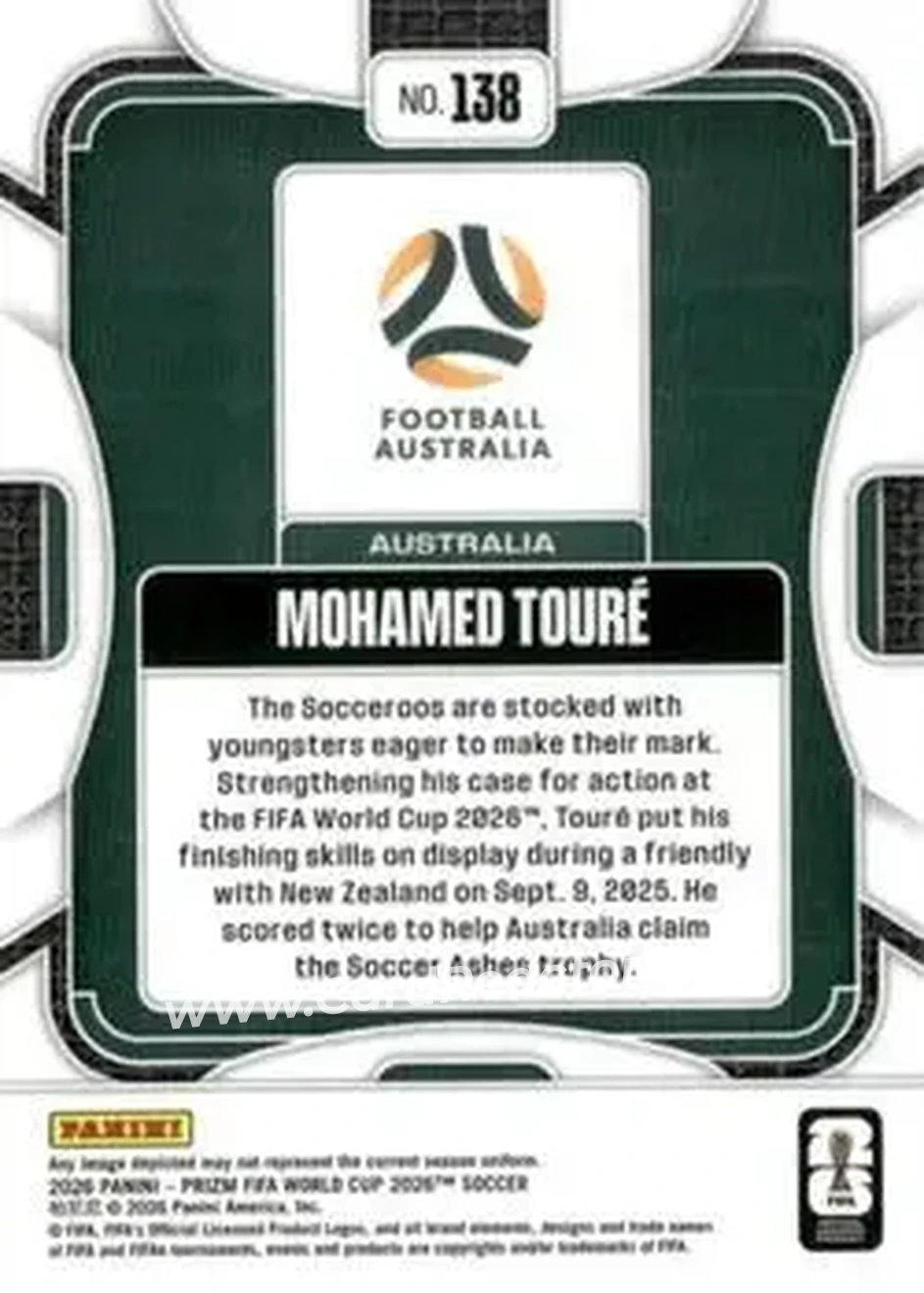 2026 Panini Prizm FIFA World Cup #138 - Mohamed Touré - Australia - Back