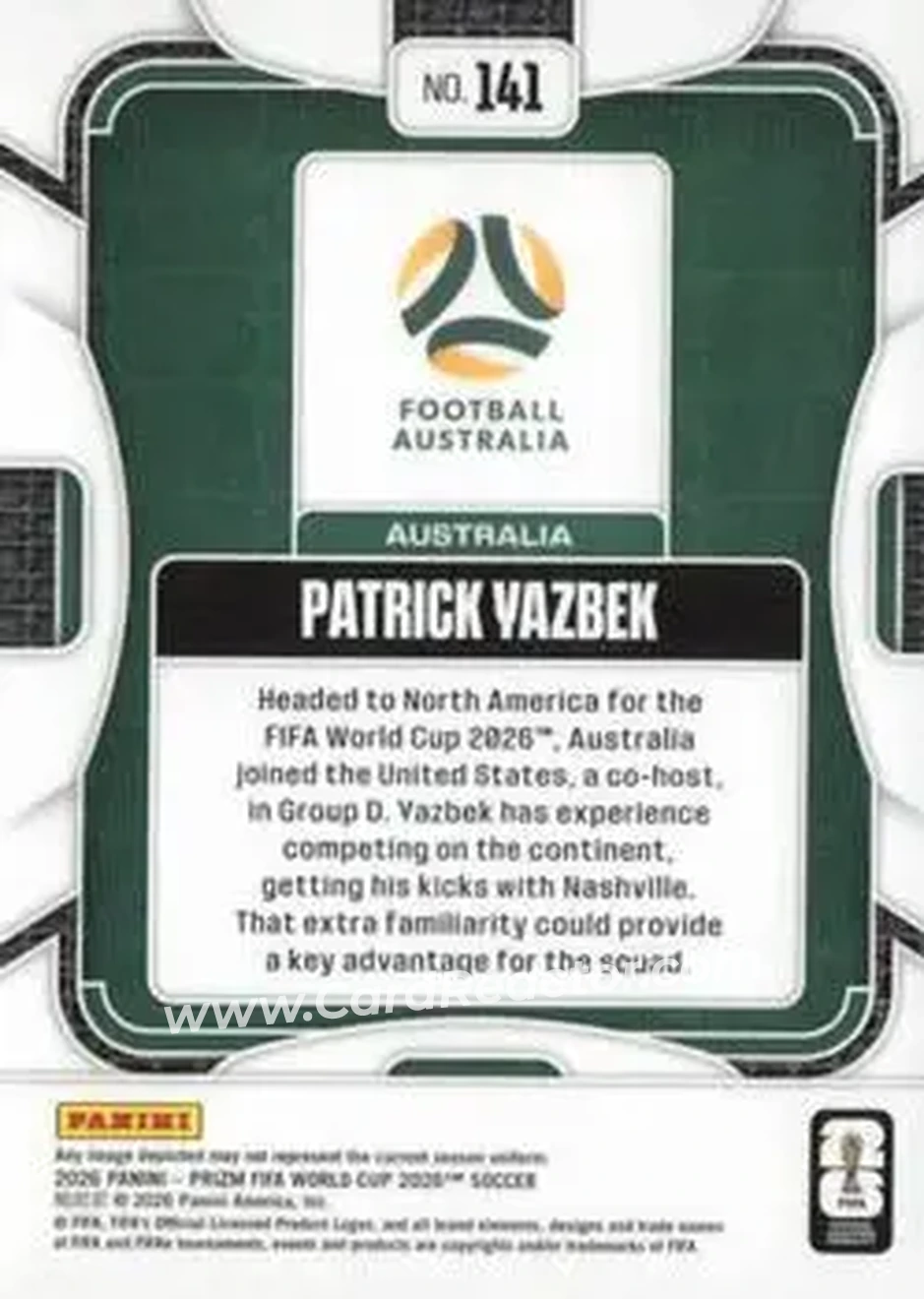 2026 Panini Prizm FIFA World Cup #141 - Patrick Yazbek - Australia - Back