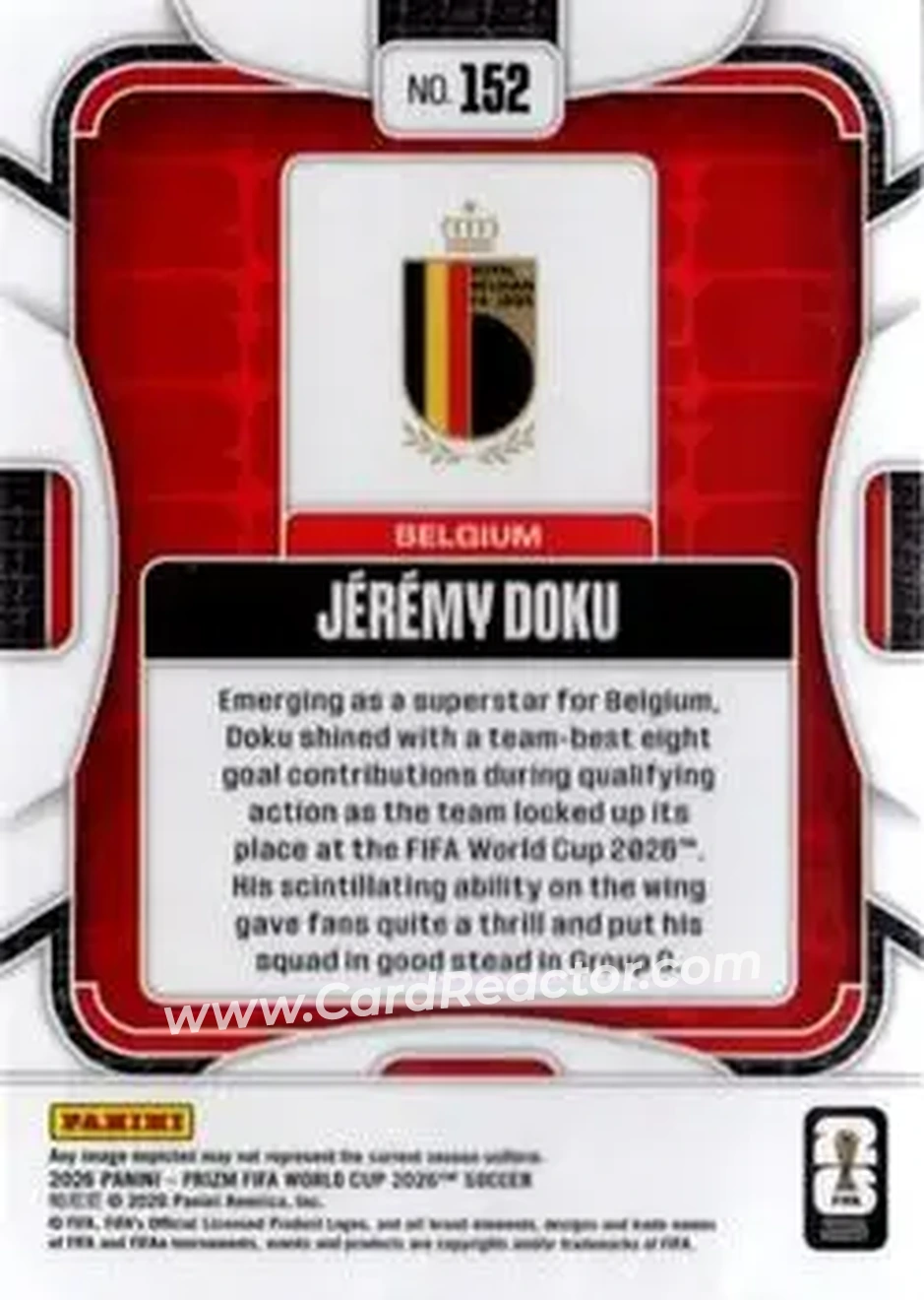 2026 Panini Prizm FIFA World Cup #152 - Jeremy Doku - Belgium - Back