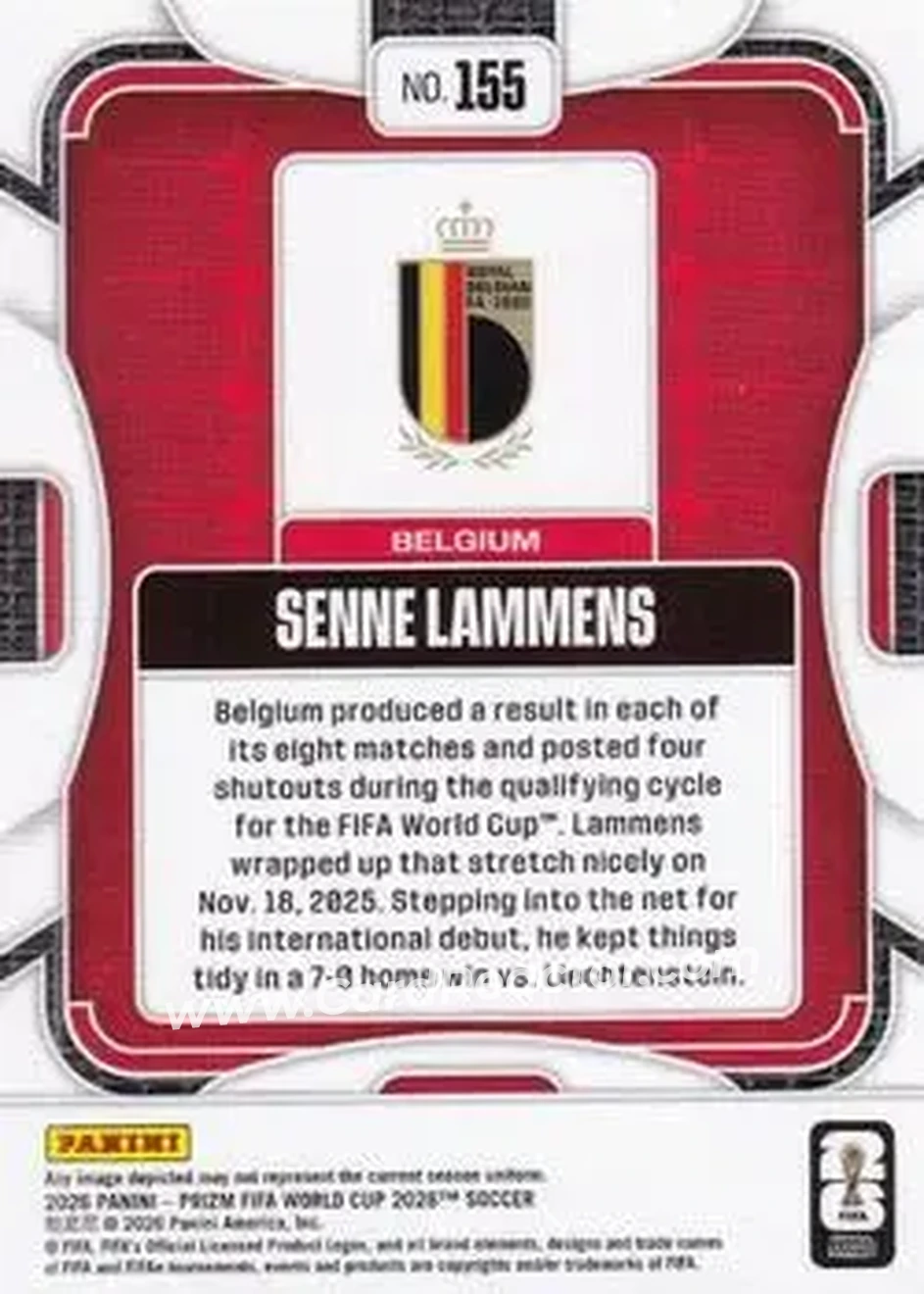 2026 Panini Prizm FIFA World Cup #155 - Senne Lammens - Belgium - Back