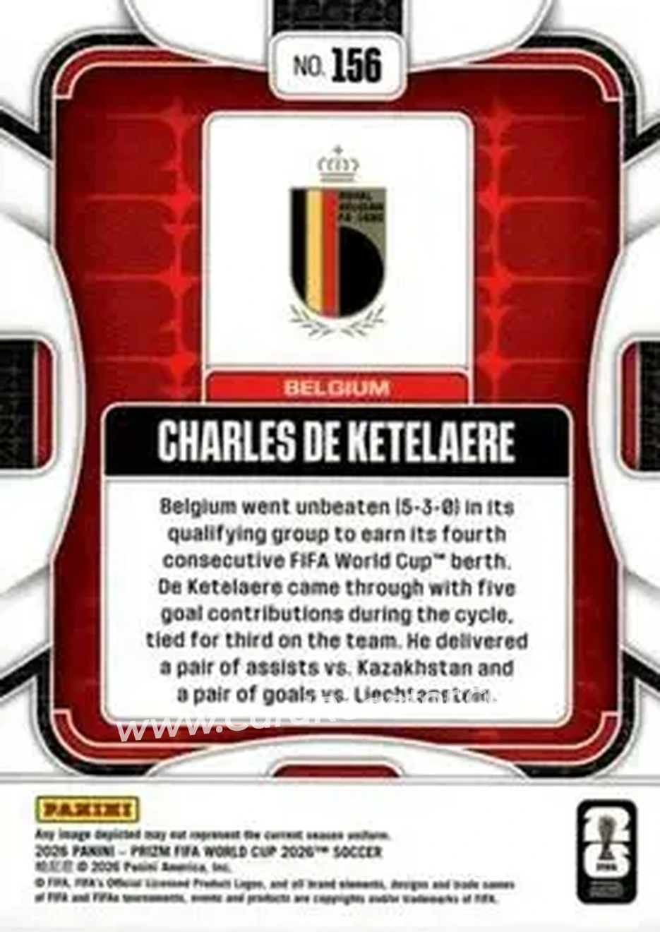 2026 Panini Prizm FIFA World Cup #156 - Charles De Ketelaere - Belgium - Back