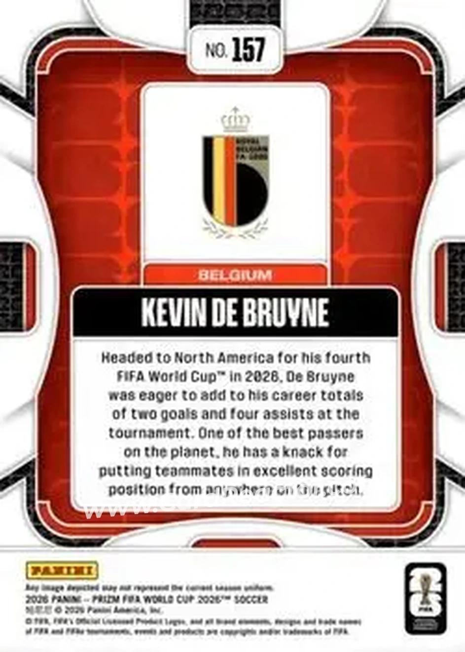 2026 Panini Prizm FIFA World Cup #157 - Kevin De Bruyne - Belgium - Back