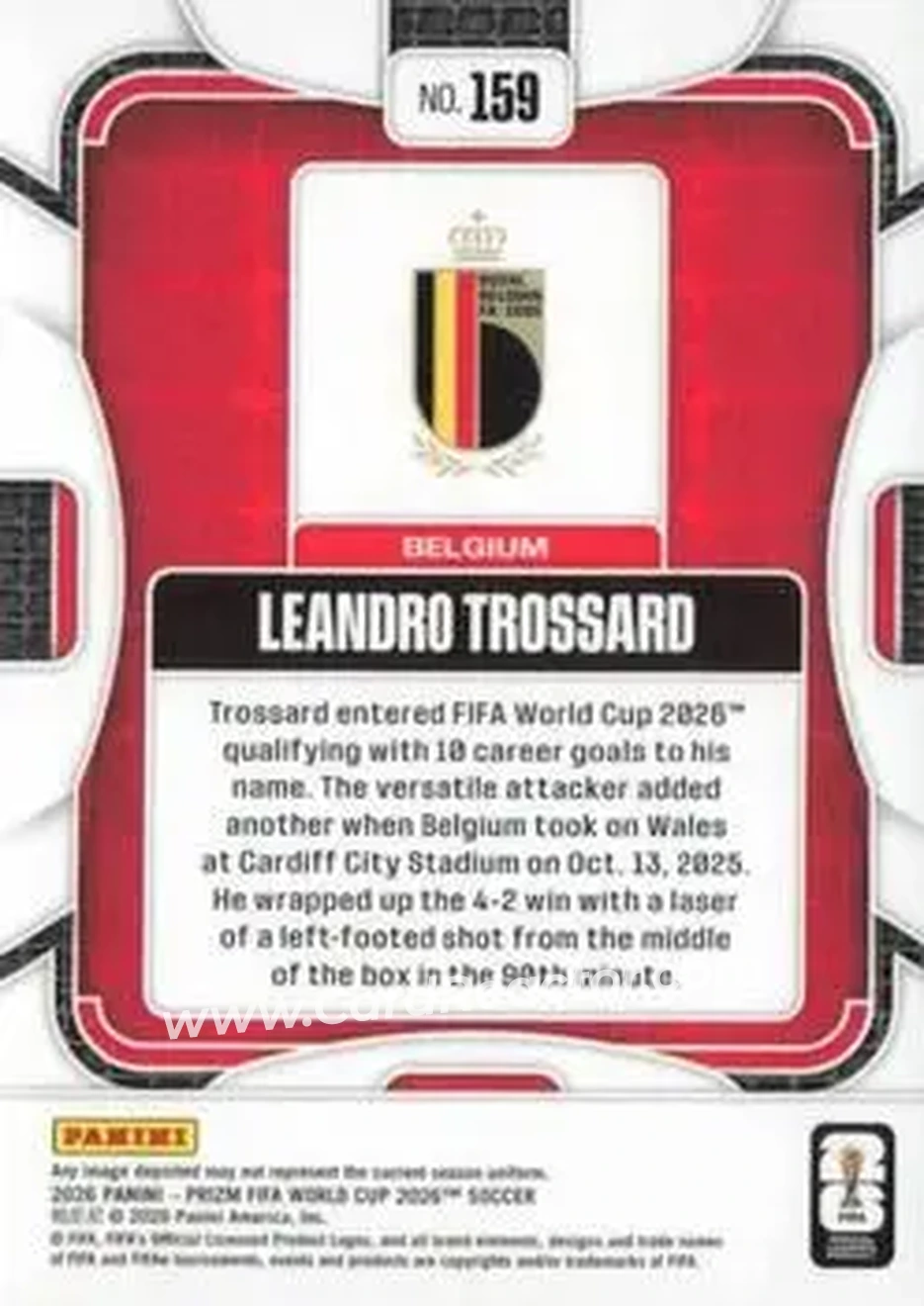 2026 Panini Prizm FIFA World Cup #159 - Leandro Trossard - Belgium - Back