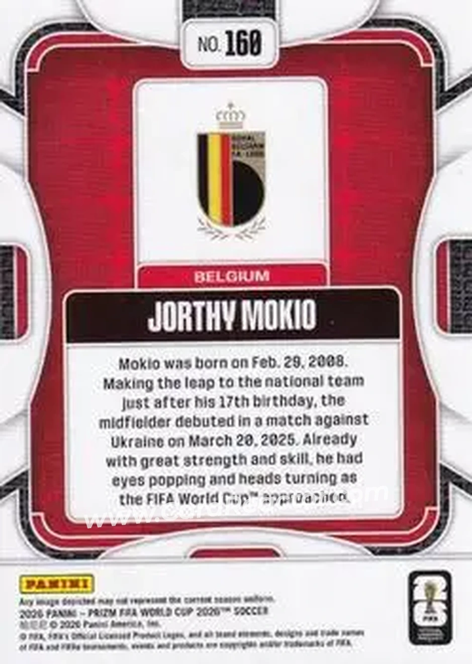 2026 Panini Prizm FIFA World Cup #160 - Jorthy Mokio - Belgium - Back