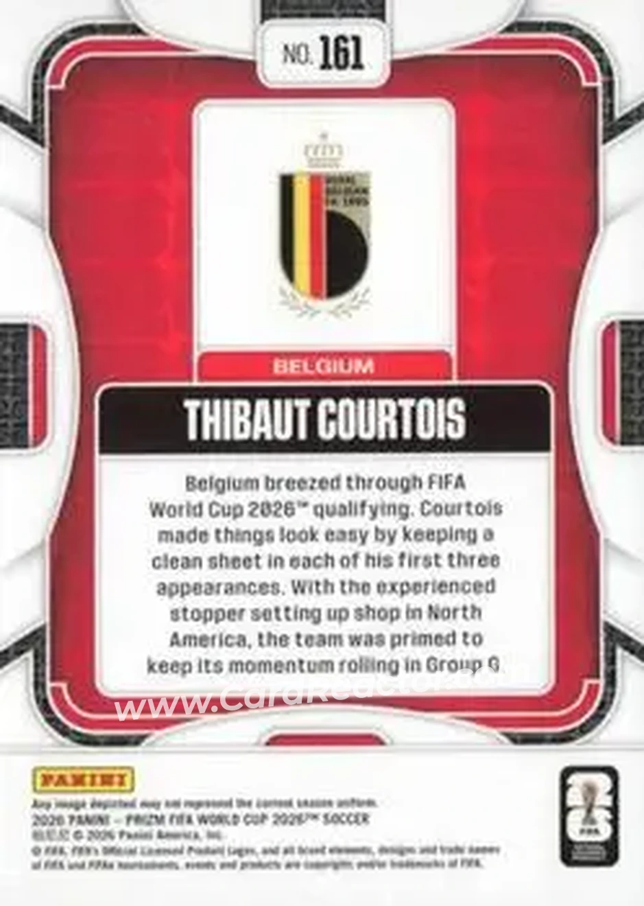 2026 Panini Prizm FIFA World Cup #161 - Thibaut Courtois - Belgium - Back