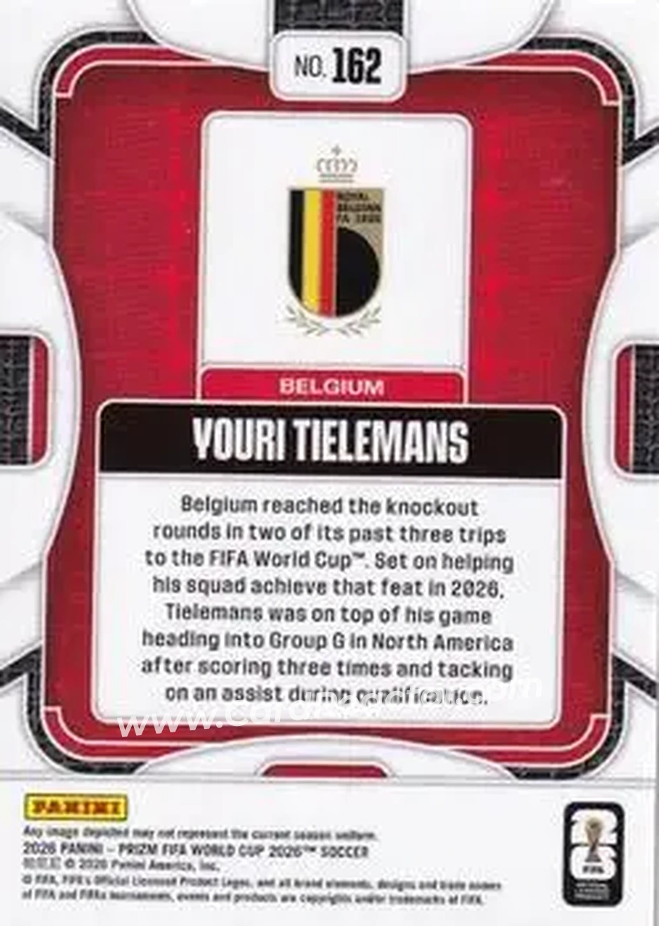 2026 Panini Prizm FIFA World Cup #162 - Youri Tielemans - Belgium - Back