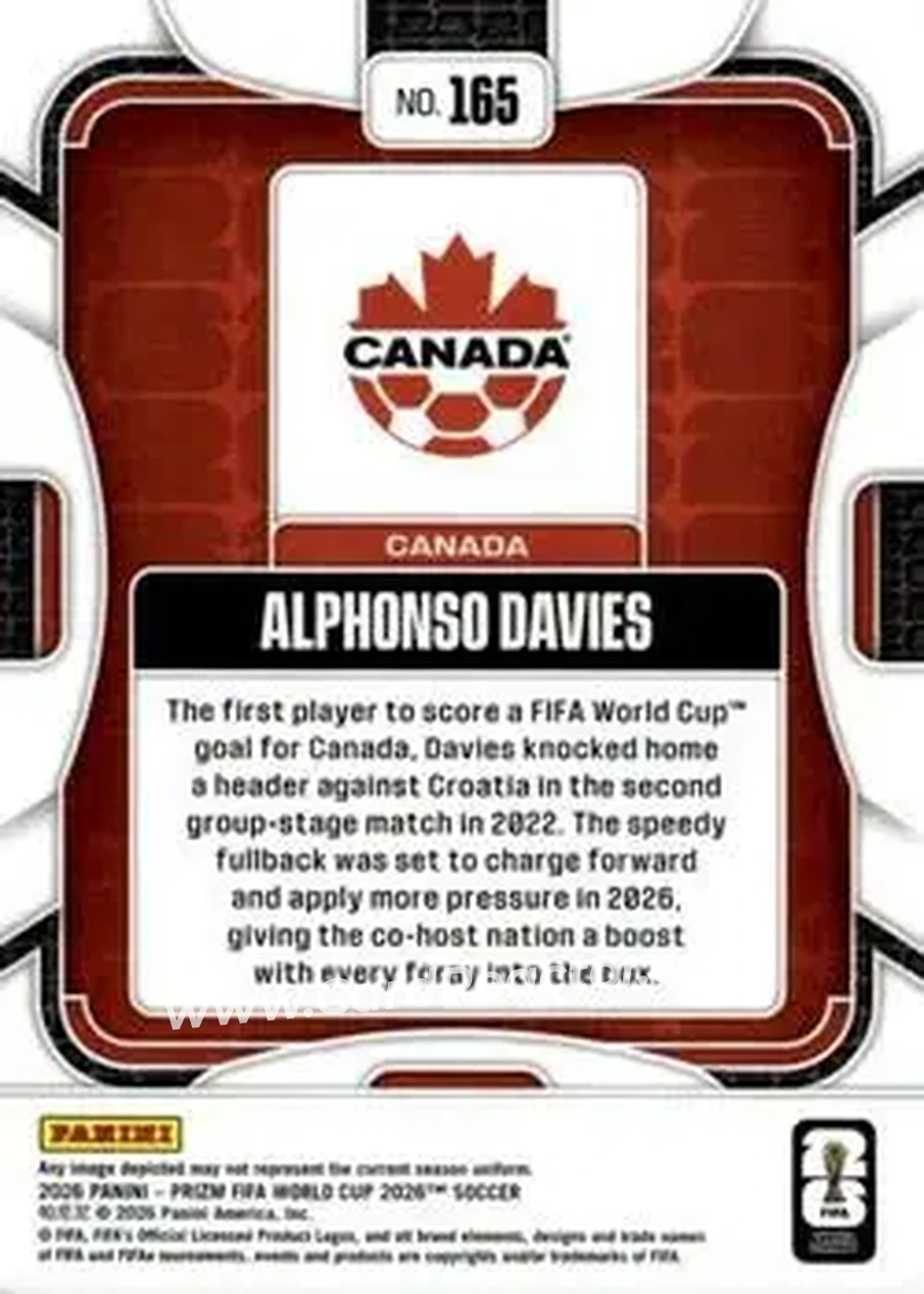 2026 Panini Prizm FIFA World Cup #165 - Alphonso Davies - Canada - Back