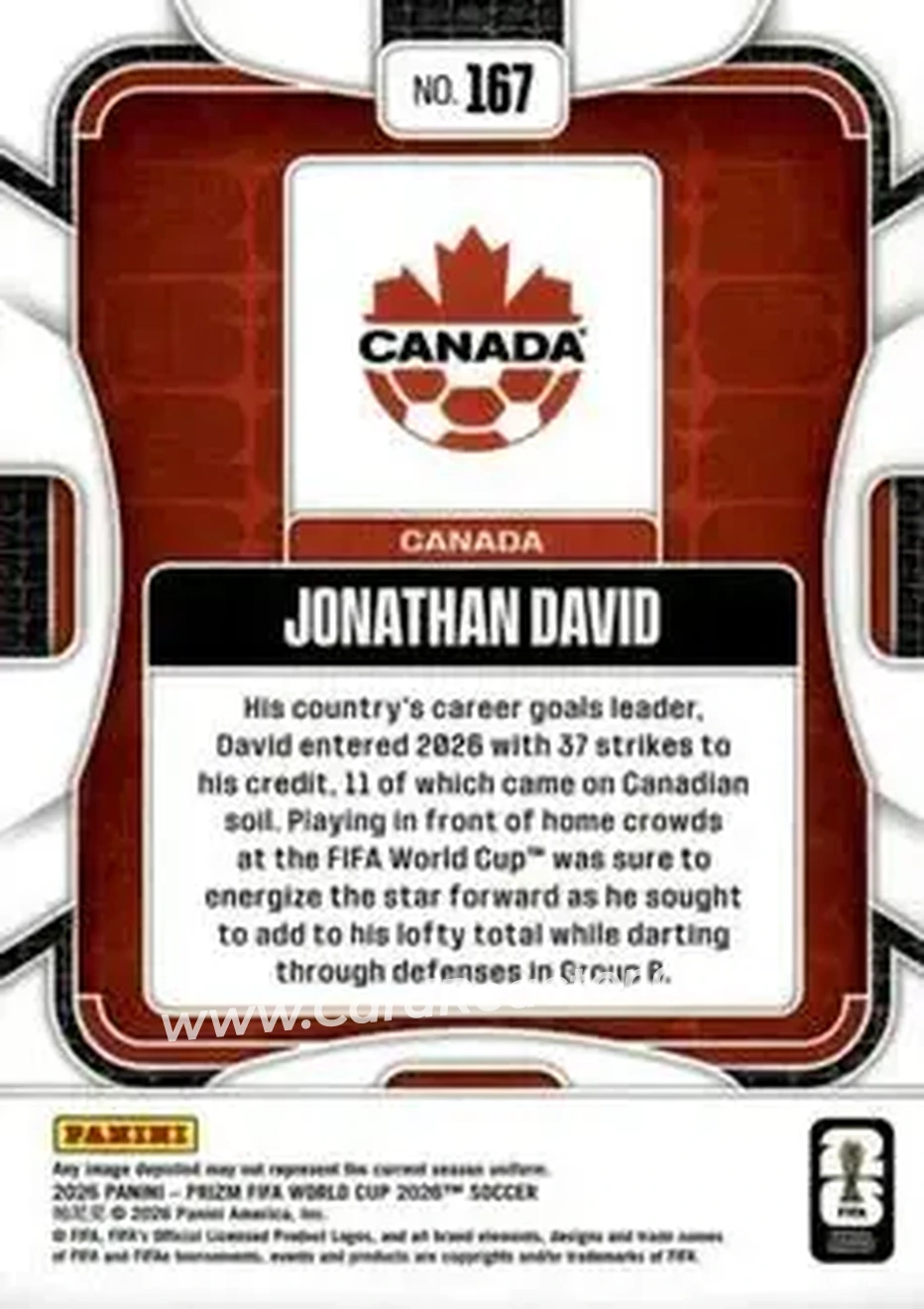 2026 Panini Prizm FIFA World Cup #167 - Jonathan David - Canada - Back