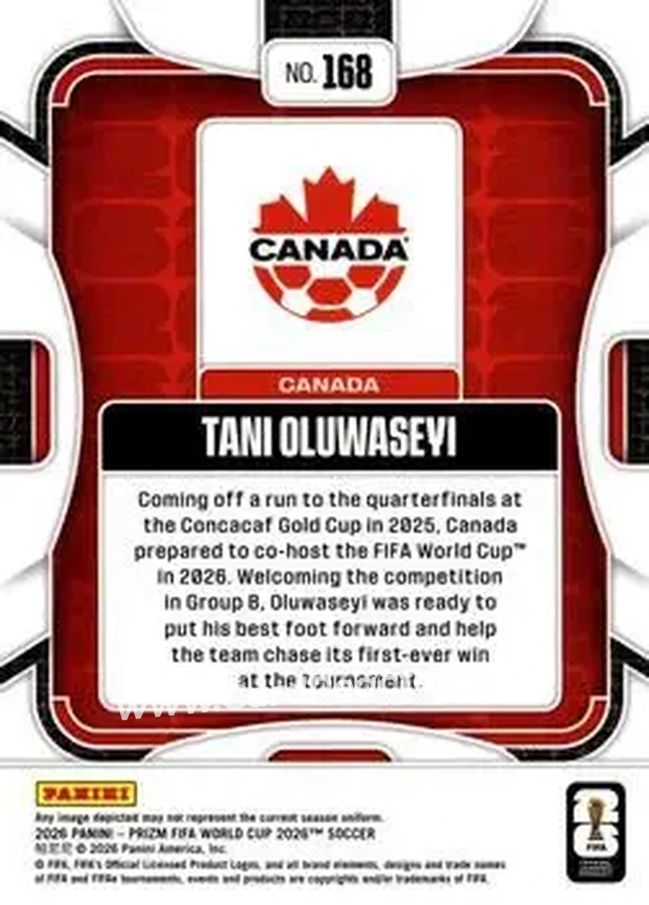 2026 Panini Prizm FIFA World Cup #168 - Tani Oluwaseyi - Canada - Back