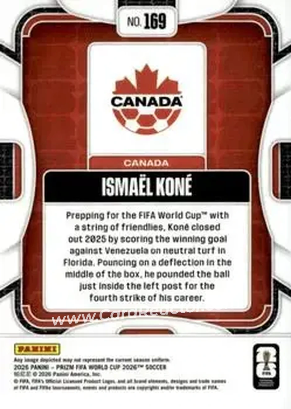 2026 Panini Prizm FIFA World Cup #169 - Ismael Kone - Canada - Back