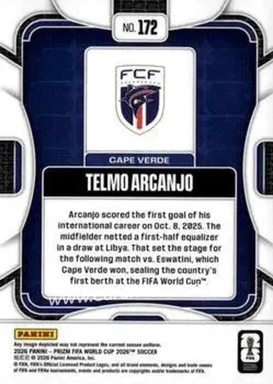 2026 Panini Prizm FIFA World Cup #172 - Telmo Arcanjo - Cape Verde - Back