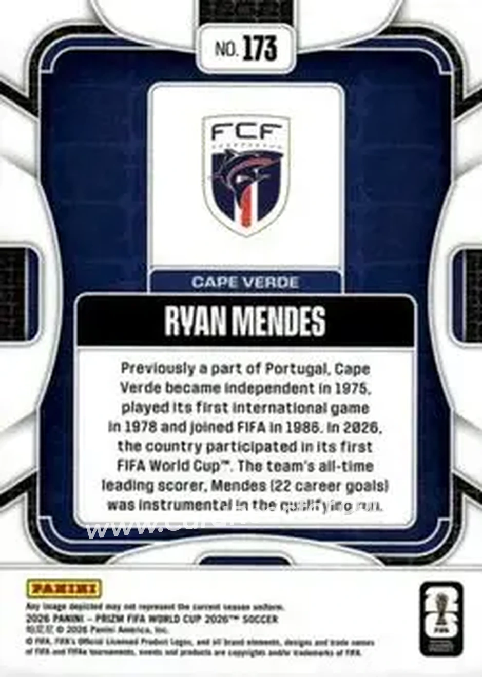 2026 Panini Prizm FIFA World Cup #173 - Ryan Mendes - Cape Verde - Back