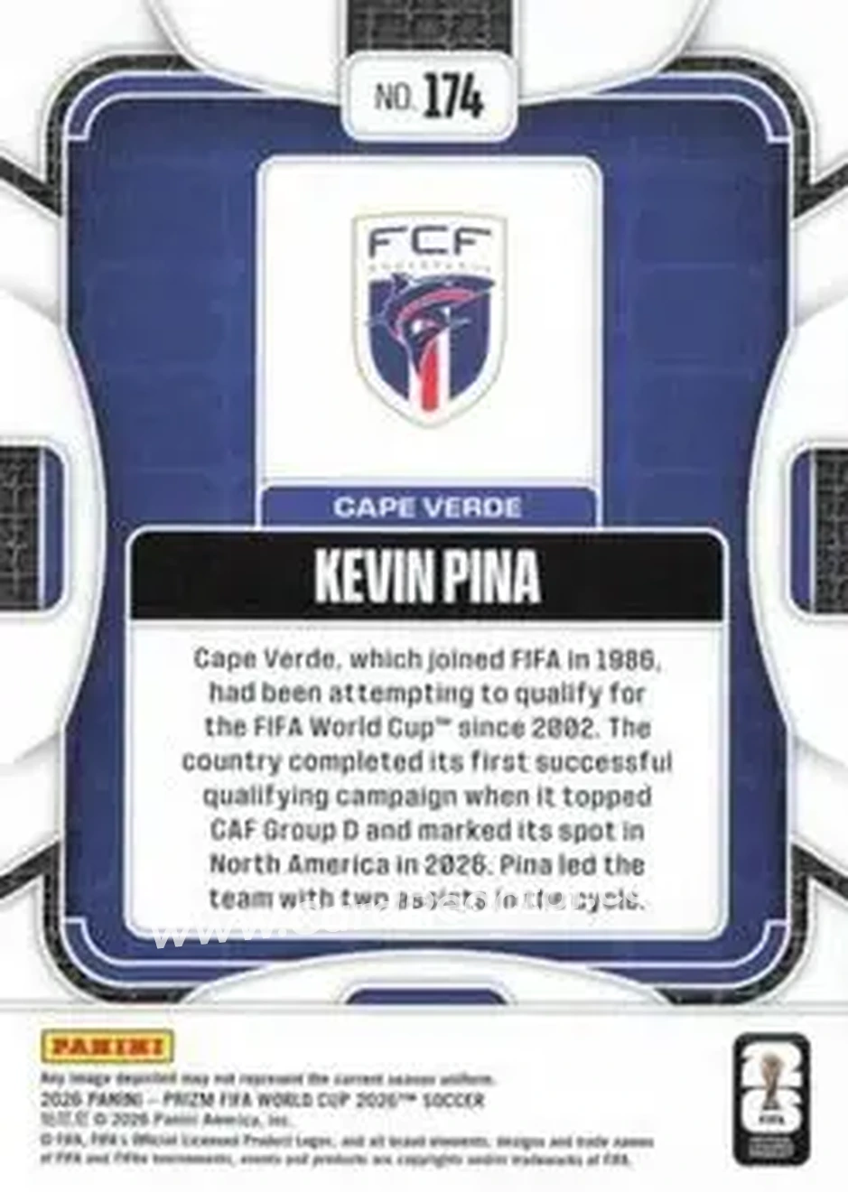 2026 Panini Prizm FIFA World Cup #174 - Kevin Pina - Cape Verde - Back