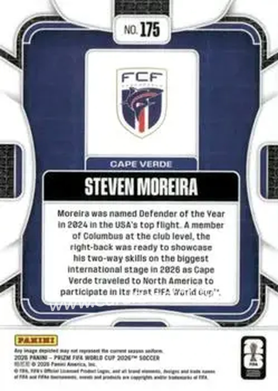 2026 Panini Prizm FIFA World Cup #175 - Steven Moreira - Cape Verde - Back
