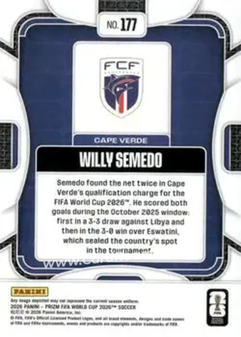 2026 Panini Prizm FIFA World Cup #177 - Willy Semedo - Cape Verde - Back
