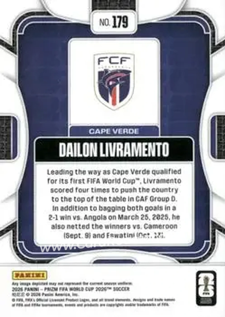 2026 Panini Prizm FIFA World Cup #179 - Dailon Livramento - Cape Verde - Back