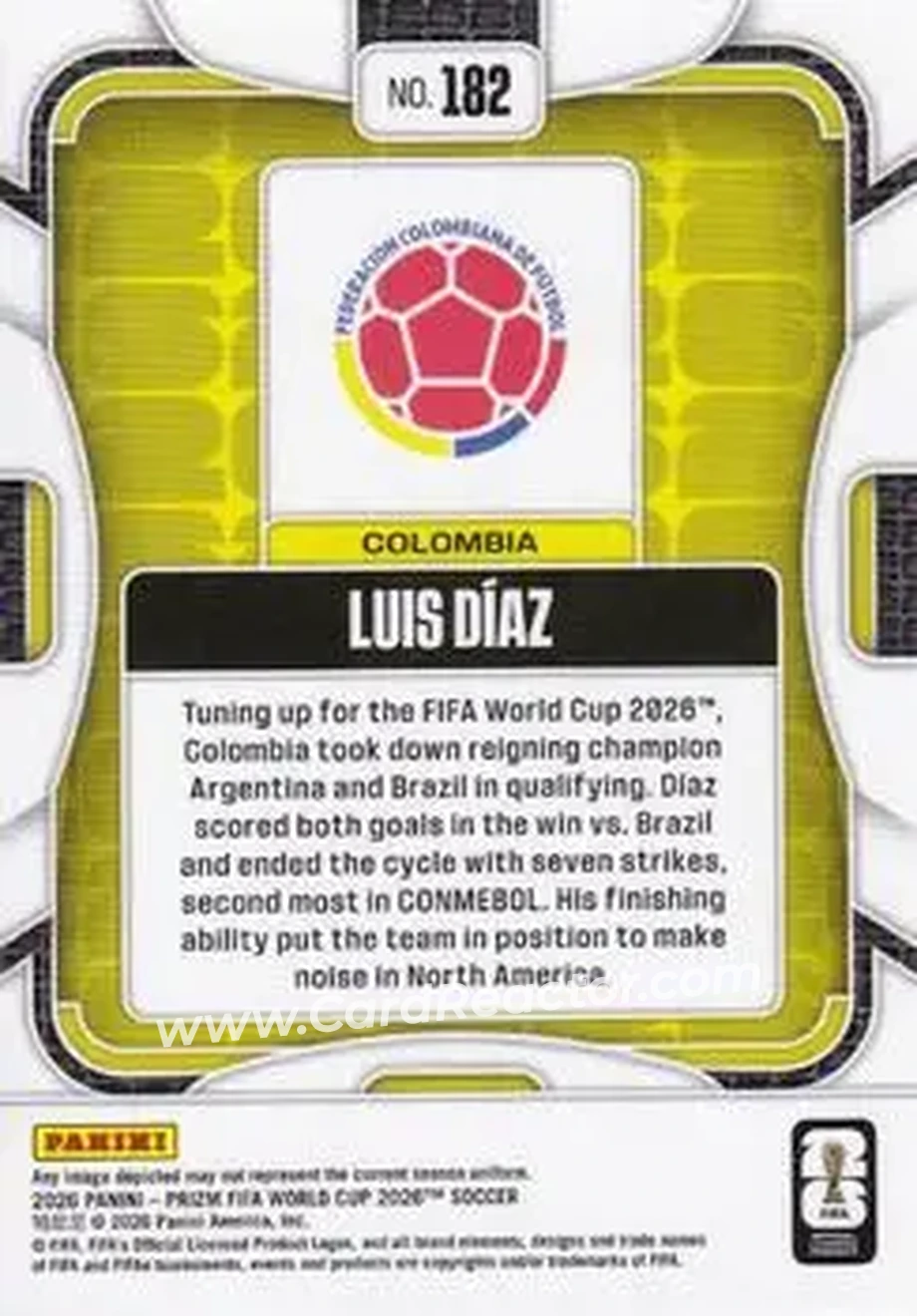 2026 Panini Prizm FIFA World Cup #182 - Luis Diaz - Colombia - Back