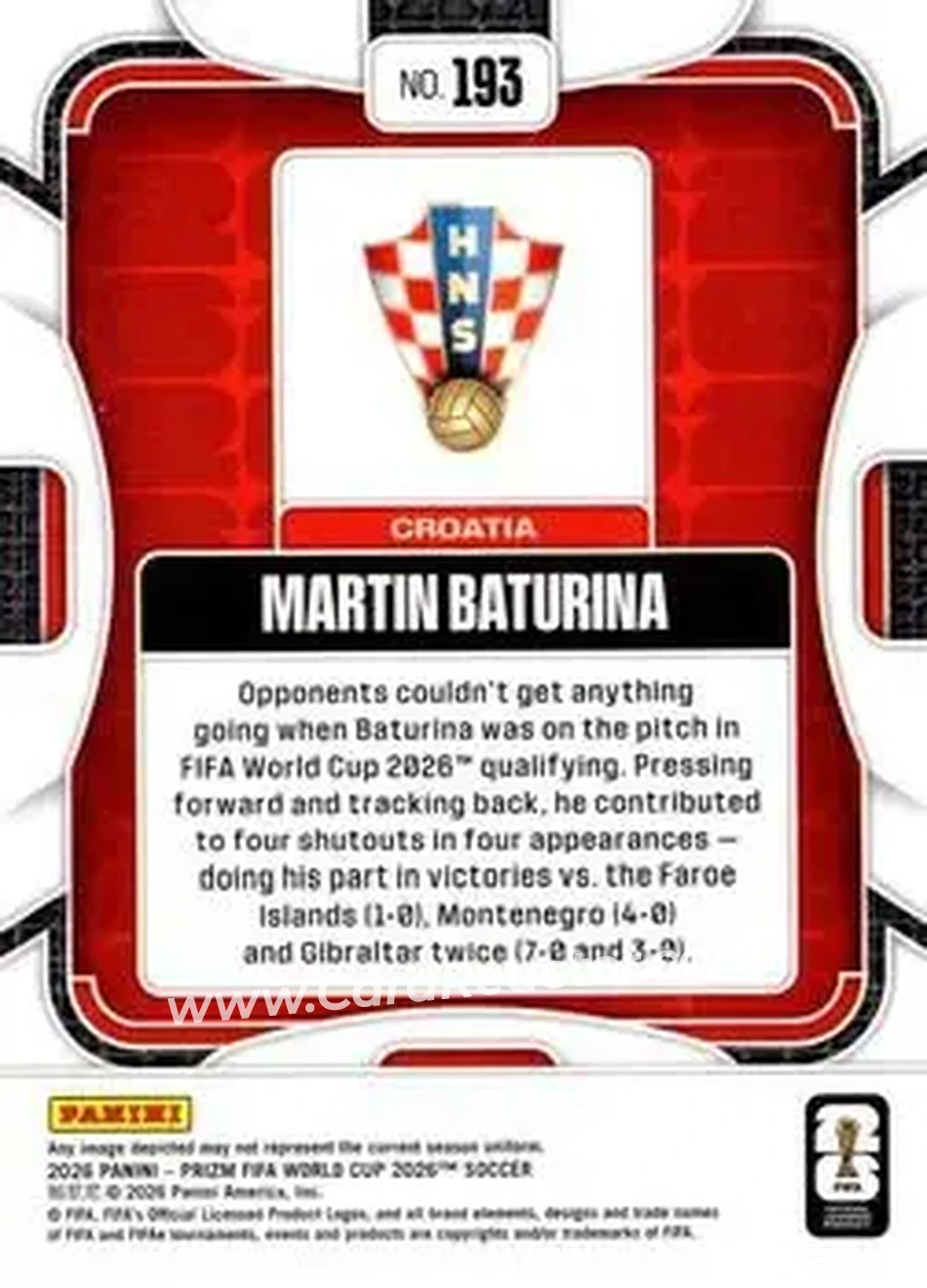 2026 Panini Prizm FIFA World Cup #193 - Martin Baturina - Croatia - Back
