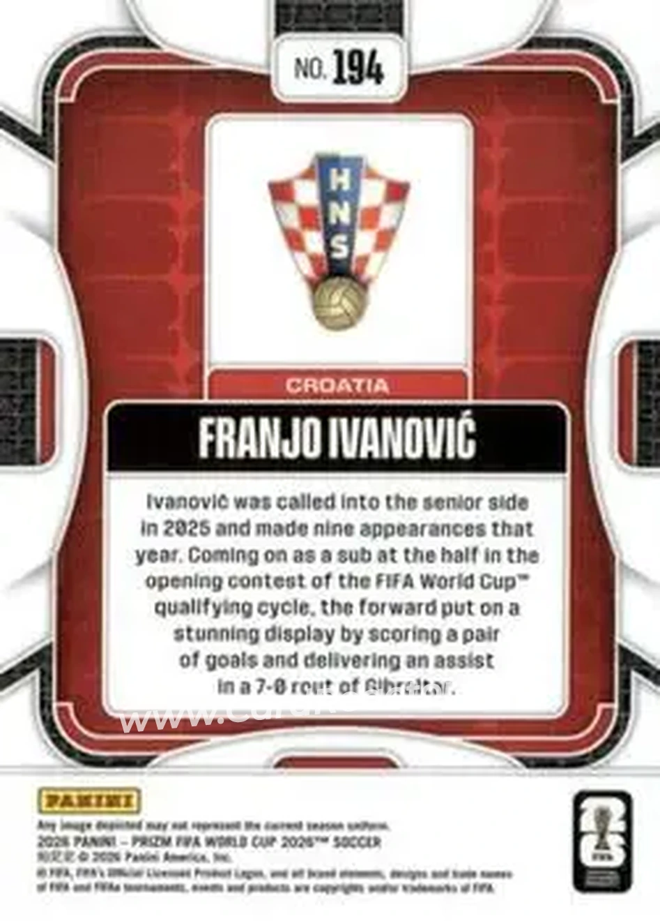 2026 Panini Prizm FIFA World Cup #194 - Franjo Ivanovic - Croatia - Back