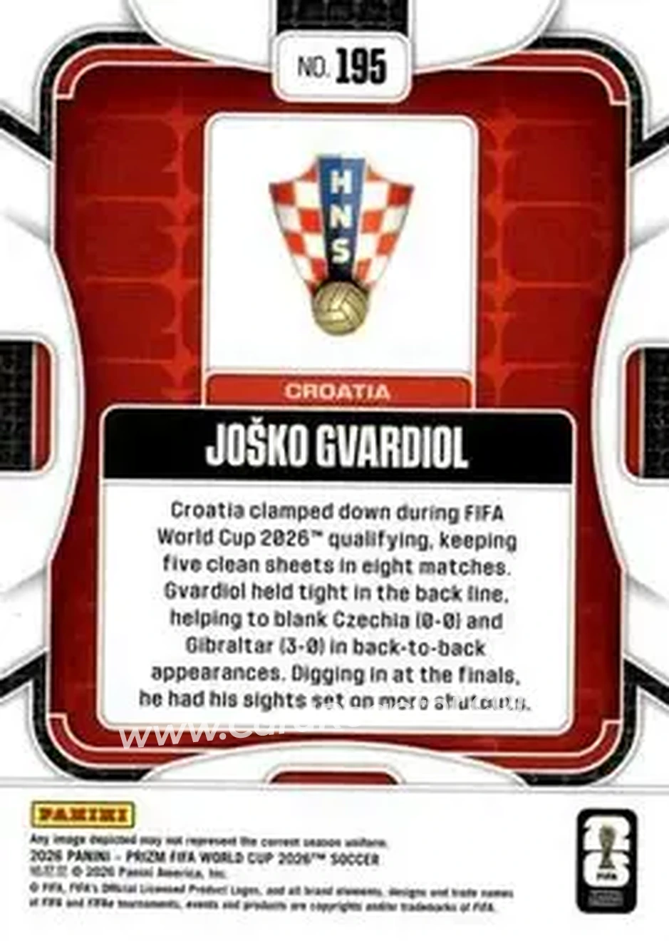 2026 Panini Prizm FIFA World Cup #195 - Josko Gvardiol - Croatia - Back