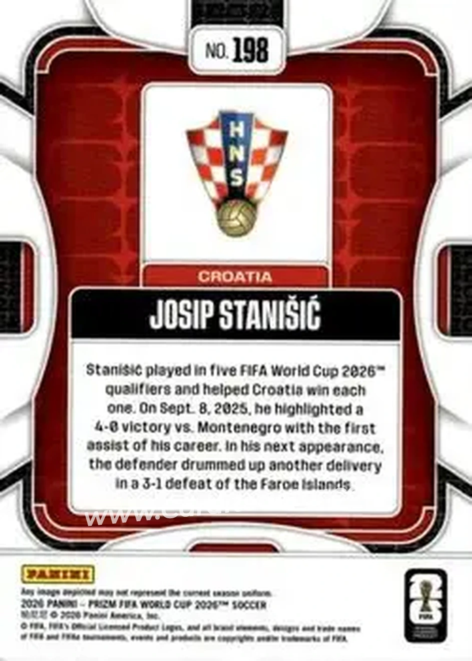 2026 Panini Prizm FIFA World Cup #198 - Josip Stanisic - Croatia - Back