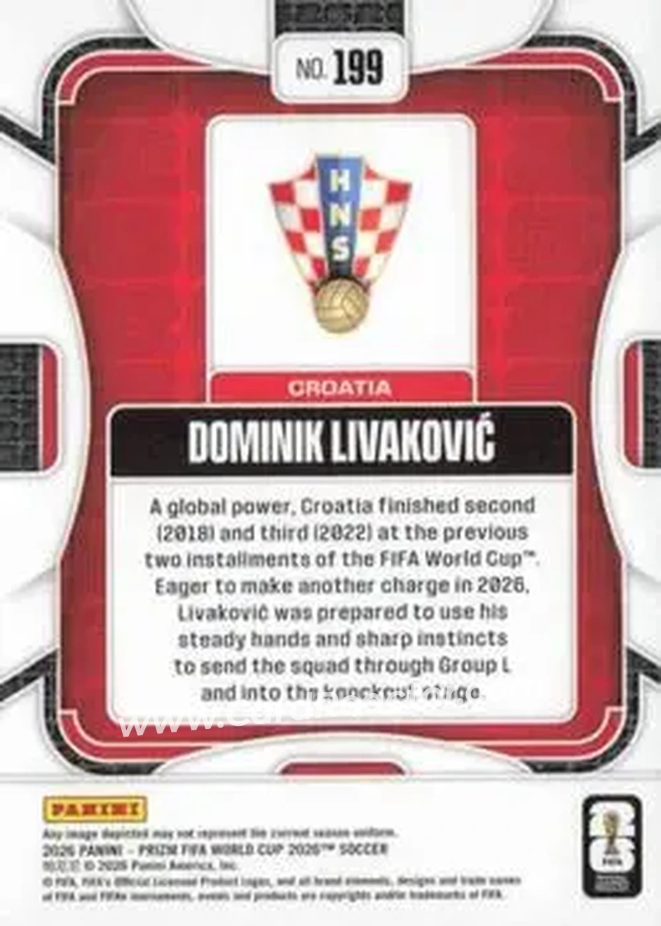 2026 Panini Prizm FIFA World Cup #199 - Dominik Livakovic - Croatia - Back