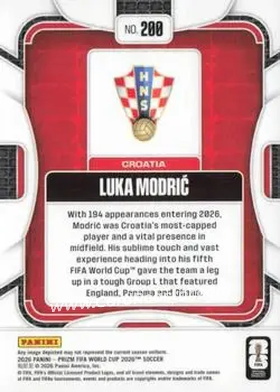 2026 Panini Prizm FIFA World Cup #200 - Luka Modric - Croatia - Back