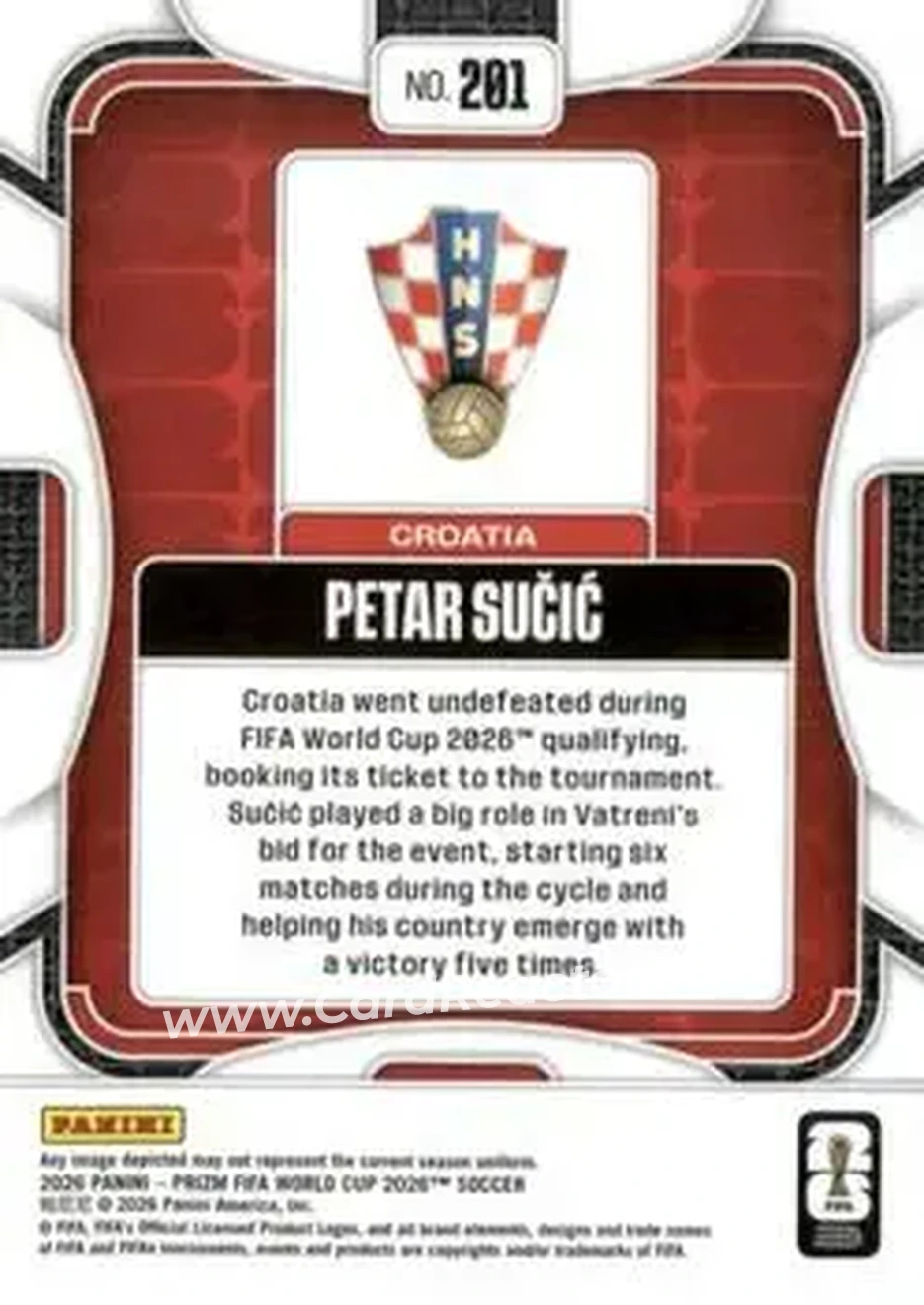 2026 Panini Prizm FIFA World Cup #201 - Petar Sucic - Croatia - Back