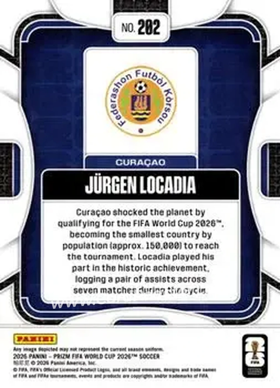 2026 Panini Prizm FIFA World Cup #202 - Jurgen Locadia - Curacao - Back