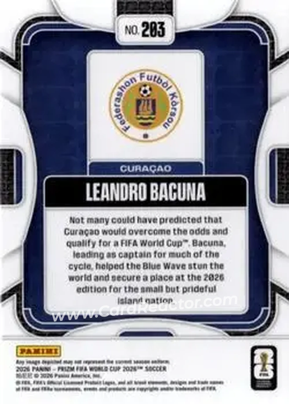 2026 Panini Prizm FIFA World Cup #203 - Leandro Bacuna - Curacao - Back