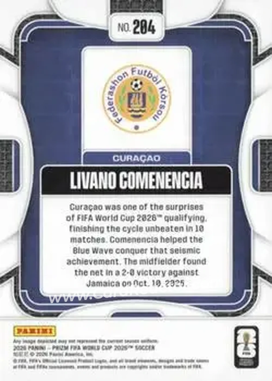 2026 Panini Prizm FIFA World Cup #204 - Livano Comenencia - Curacao - Back