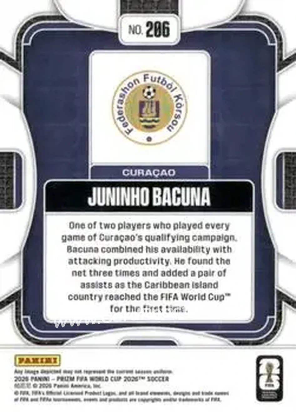 2026 Panini Prizm FIFA World Cup #206 - Juninho Bacuna - Curacao - Back