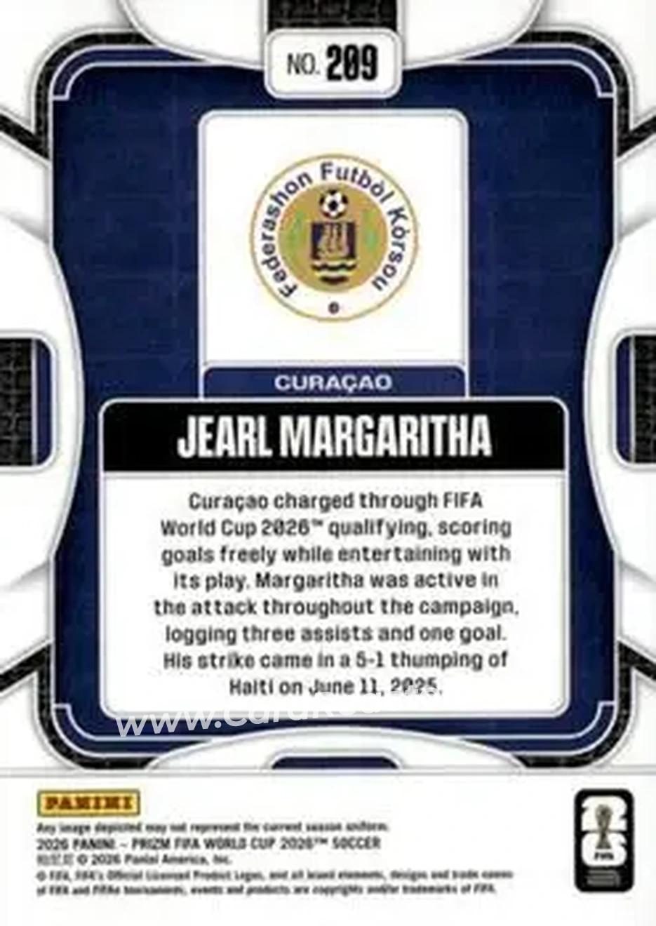 2026 Panini Prizm FIFA World Cup #209 - Jearl Margaritha - Curacao - Back