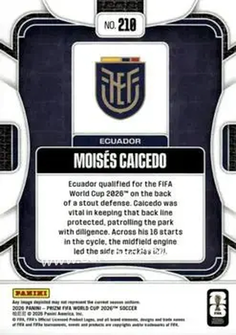 2026 Panini Prizm FIFA World Cup #210 - Moises Caicedo - Ecuador - Back