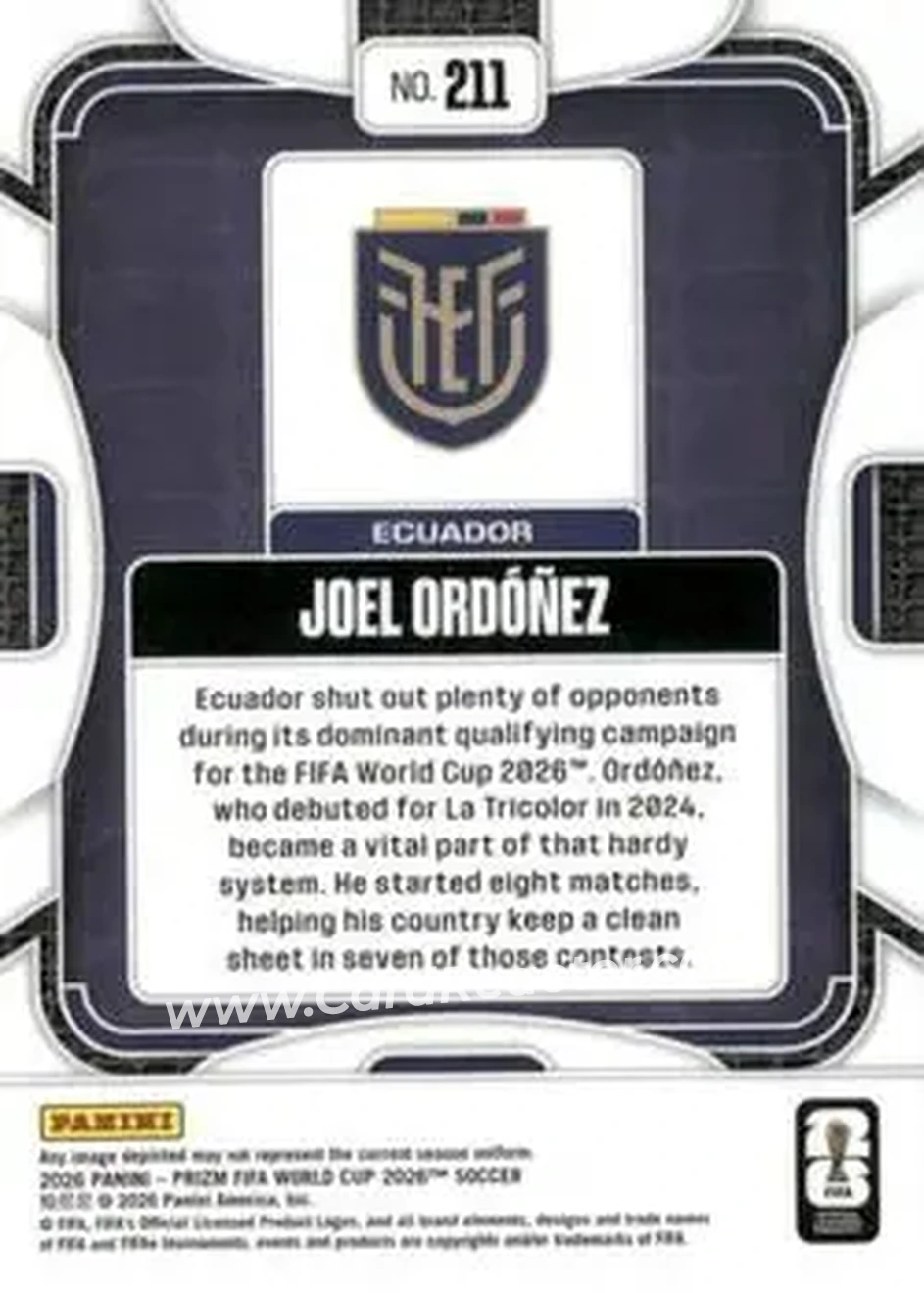 2026 Panini Prizm FIFA World Cup #211 - Joel Ordonez - Ecuador - Back
